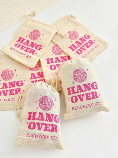 6pcs/Set Hangover Gift Bags, Individual Party Favor Drawstring Tool Bags, Suitable For Wedding Bride Gifts, Hangover Survivor Guests, Bridesmaids, Bachelorette Party Supplies
