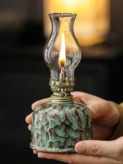1pc Ceramic Kiln-Fired Glaze Oil Lamp With Lampshade, Adjustable Wick - Fuel Not Included, Ceramic Oil Lamp Candle Holder For Indoor Use, Kerosene Lamp With Wick, Oil Lamp/Hurricane Lamp With Flame Control Knob, No Electricity Required