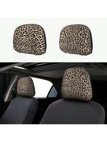 2pcs Car Headrest Covers, Black Leopard & Yellow Leopard Print, Fit For SUV & Sedan, Decorative Headrest Protector, Dust-Proof & Breathable - Multicolor - View 2