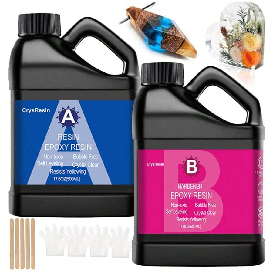 1000毫升/35.2盎司，500毫升/17.6盎司透明环氧树脂，1:1环氧树脂胶（含固化剂），完整环氧树脂套装，适用于艺术创作、表面涂层、模具制作 - A - 查看 1