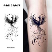 AMIFANS Temporary Tattoo Celestial Phoenix, Semi Permanent Tattoo,Lasting 1-2 Weeks Tattoo, Long Lasting Tattoo, Juice Tattoo, Realistic Tattoo, Romantic Tattoo, Fake Tattoo, Waterproof, Authentic Tattoo Look, Niche Design Tattoo, Fruit Tattoo, Plant-Based Tattoo - Black - View 1