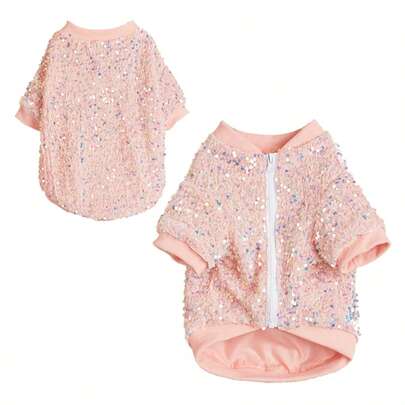 1pc Luxury Beaded Zipper Pet Baseball Jacket, Handmade For Cats/Small Dogs, Suitable For Outdoor Spring