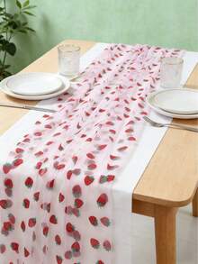 1 pezzo Runner da tavolo rosa con motivo a fragole da 75*180cm, runner in tulle, adatto per compleanni, ricevimenti di matrimonio, decorazioni per matrimoni, decorazioni per compleanni, runner da tavolo per feste di matrimonio, decorazione per la casa, runner da tavolo a tema frutti estivi fragole, runner da tavolo per feste di vacanza - fragola - Visualizzare 5