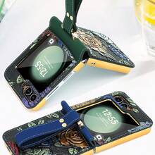 VIETAO 高品質電鍍 PC 花卉設計人造皮革手機殼，適用於 Galaxy Z Flip 3 4 5 6 7 Flip6 Flip5 Flip4 - 紅色 - 查看 5
