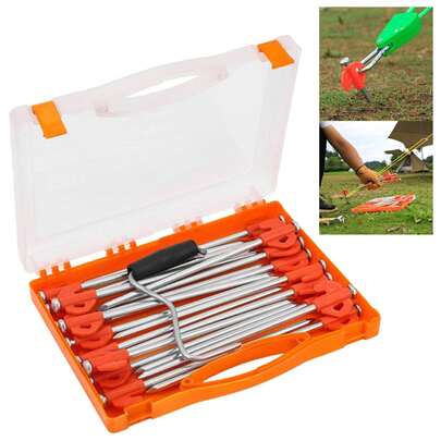 Juego de 20 estacas de acero para acampar al aire libre con recubrimiento antioxidante y diseño antiviento