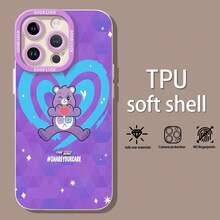 Las fundas para teléfono con diseño de Osito Amoroso Morado con corazones son compatibles con , Apple, VIVO, OPPO, , Transsion, ,  y Honor. Fabricadas en silicona TPU, ofrecen protección contra golpes y caídas. - Blanco - Ver 3