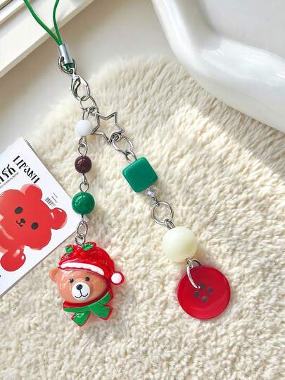 1条姜饼人和泰迪熊手机挂绳，撞色星星串珠手机带，可爱小众设计手机挂饰，钥匙扣，包包装饰，适合作为母亲节、生日、节日礼物送给母亲、家人、朋友，手机挂饰，手机挂绳