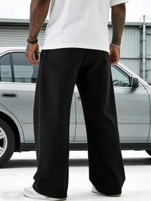 Plus Size Men's Street Collegiate Style Pants, Fall - Black - View 5