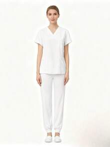 Advanced Clinical Attire Ensemble - Complete M-Edical Scrubs Package With Practical Design Elements For Modern Healthcare - White - View 5