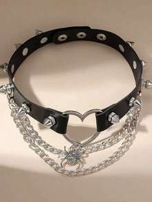 Gothic Style Sexy Spider Chain Heart Necklace, Personalized Dark Style Choker For Women - Multicolor - View 5