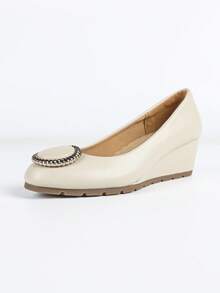 Women's Fashion Wedge Heel Soft Comfortable Pointed Toe High Heels - Beige - View 7