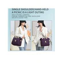 Borsa termica a doppio strato, borsa da picnic all'aperto, borsa per il pranzo portatile impermeabile, borsa per il pranzo monospalla per pranzo fresco, per viaggi, picnic, feste e vacanze - Viola - Visualizzare 9
