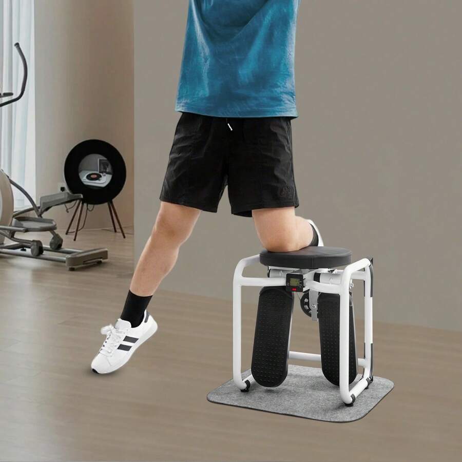 Stair Stepper Machine With Seat Twist Board And Resistance Bands Black White Home Cardio Leg Waist Workout - Black, White - View 1