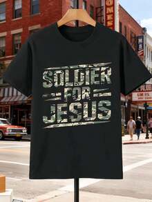 T-shirt camouflage << Soldat pour Jésus », vêtements chrétiens, tissu de qualité, col rond, coupe ample, confortable, style streetwear hip-hop, nouveauté - Noir - Voir 2