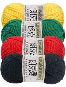 Lawkeman 4卷/200克多色手工编织纱线，可用于钩织毯子、衣服、包包、拖鞋等，柔软易钩织，每卷约50克，中等粗细，可用于钩织围巾、帽子、毛衣等，是送给家人和朋友的DIY礼物，适合初学者，礼品套装 - 多款式 - 查看 10