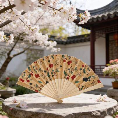 Foldable Hand Fan, Portable Vintage Chinese Style Fan, Soft Wood Retro Folding Fan, Home Decor, Portugal Cork Fan, Lightweight Durable, New Chinese Style Floral Small Fan, Portable Accessory For Hanfu, Retro Folding Fan For Women, High-End Vintage Folding Fan, Portable Wooden National Retro Folding Fan