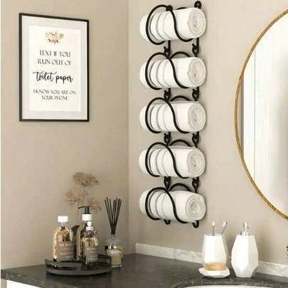 1pc/3pcs/5pcs Forged Iron Bathroom Towel Rack, Wall Mounted No Drilling Required, Practical & Decorative For Bathroom, Kitchen, Living Room