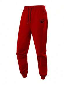 Pantalones deportivos casuales delgados para hombres con dobladillo acanalado, adecuados para primavera y otoño - Rojo - Ver 4