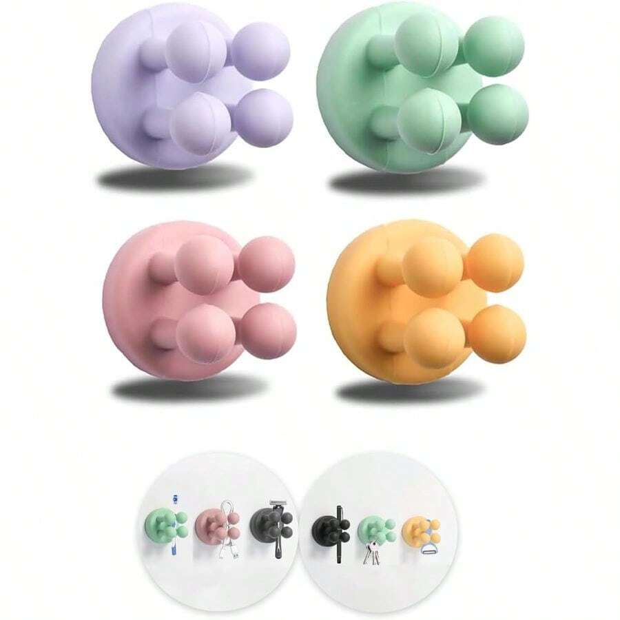 4Pcs Silicone Toothbrush Holders Bathrooms, Waterproof Self Adhesive Multifunctional Hook For Hanging Towel Key Plug For Bathroom Kitchen Living Room Office PurpleGreenPinkYellow - 4pcsmixed5 - Xem 1