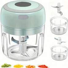 600mAh USB充电式迷你电动蒜蓉器，23W大功率，不锈钢三刀片，可快速切碎大蒜、辣椒、洋葱、肉末、坚果等食材。厨房或露营必备的食物处理工具。 - 綠色 - 查看 4