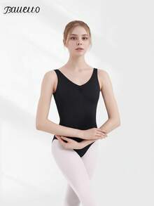 balletto Women's Dance Leotard With Contrast Fabric Inset, Backless Ballet Unitard For Adult Dance/Gymnastics Practice Spring - Black - View 5