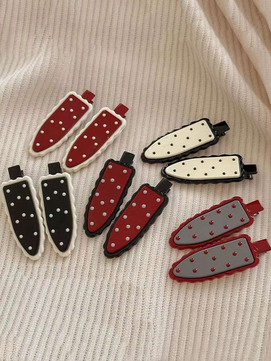 5pcs/10pcs Set Women's Fashion Polka Dot Elegant Versatile Seamless Hair Clips Bangs Clips Hair Accessories - Multicolor - View 1