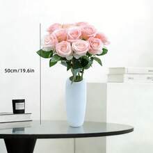 1pc/5pcs/10pcs 19.6 Inch Pink & White Artificial Roses, Premium Fake Roses, Suitable For Home Decor, Room Decor, Dining Table Decor, Wedding Decor, Bridal Bouquet, Wrist Corsage, Flower Arrangement. Suitable For Home, Restaurant, Bedroom, Vase Decoration. - Pink and White - View 3