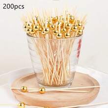 50个/100个/200个金色珠子一次性水果蛋糕装饰，情人节婚礼生日派对用品 - 金色 - 查看 7