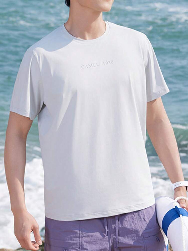 CAMEL CROWN Camiseta de enfriamiento para hombres, camiseta casual deportiva de manga corta transpirable de unicolor para verano - Gris glaciar - Añade 3