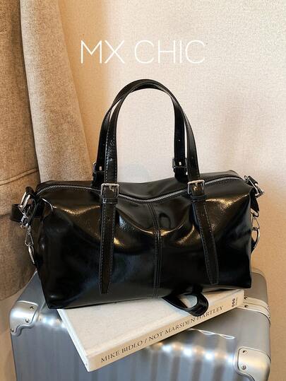 1pc Women's Solid Color PU Boston Bag, Vintage Pillow Bag, Baseball Bag, Minimalist Handbag/Tote Bag, Suitable For Commuting, Shopping, Short-Distance Travel, Gift