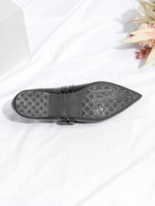 Zapatos planos tipo Mary Jane de punta fina y minimalistas para mujer - Negro - Ver 7