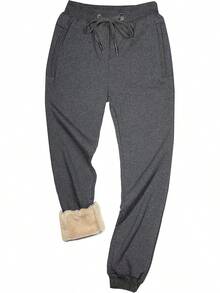 Men's Warm Sherpa Lined Fleece Sweatpants For Active Jogging - Style1 Darkgrey-ribbed Cuff - View 1