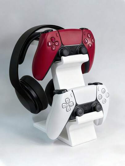 2-In-1 Game Controller & Headphone Stand - 2 Game Controller Holders + 1 Headphone Holder, 3-In-1 Game Controller Storage, Plastic, Space-Saving 5 Controller And Headphone Desktop Organizer, Minimalist Black & White, High-Quality Plastic, Gaming Accessories, Compact Design, Sturdy Structure, Home Entertainment Video Game > 4 Bracket And Stand Set