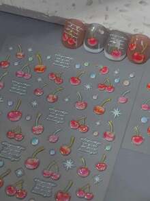 1张春夏5D樱桃贴纸 闪亮樱桃果冻水果美甲配饰 水果女孩贴纸 - 彩色 - 查看 1