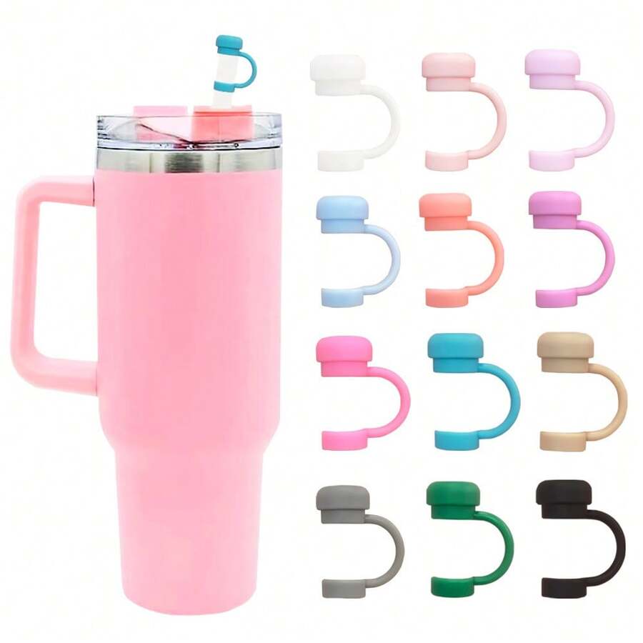 Capac de paie din silicon, compatibil cu cupele Stanley, 30/40 oz, pentru pahare, reutilizabil, rezistent la praf, pentru accesorii de 10 mm