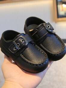 Infant Flat Loafers, Boys' Party Leather Shoes, Fashion Versatile Moccasins - Black - View 6