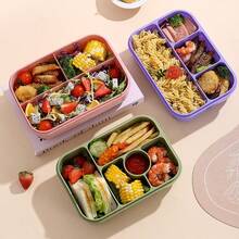 Cutie Bento cu 4 compartimente, cu imprimeu drăguț de desene animate, cutie de prânz creativă din plastic PP, cuptor cu microunde, ușor de curățat, etanșă, izolație termică, potrivită pentru birou și școală - Multicolor - Vizualizare 7