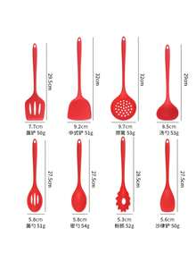 8pcs Silicone Kitchen Cooking Utensil Set, Including Chinese Spatula, Wok Spatula, Soup Ladle, Strainer, Frying Spatula, Pasta Server, Salad Tongs, Honey Dipper, Available In Red And Black Colors - Multicolor - View 20