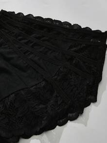 5件套花卉蕾丝内裤套装，女士舒适蕾丝边三角裤 - 黑色 - 查看 4