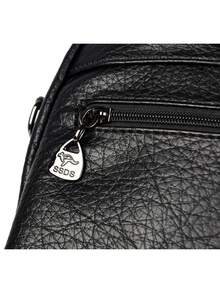 2026 女士休闲双肩包 设计师款高品质真皮女士单肩包 奢华书包 大容量背包 日常使用 - 黑色 - 查看 9