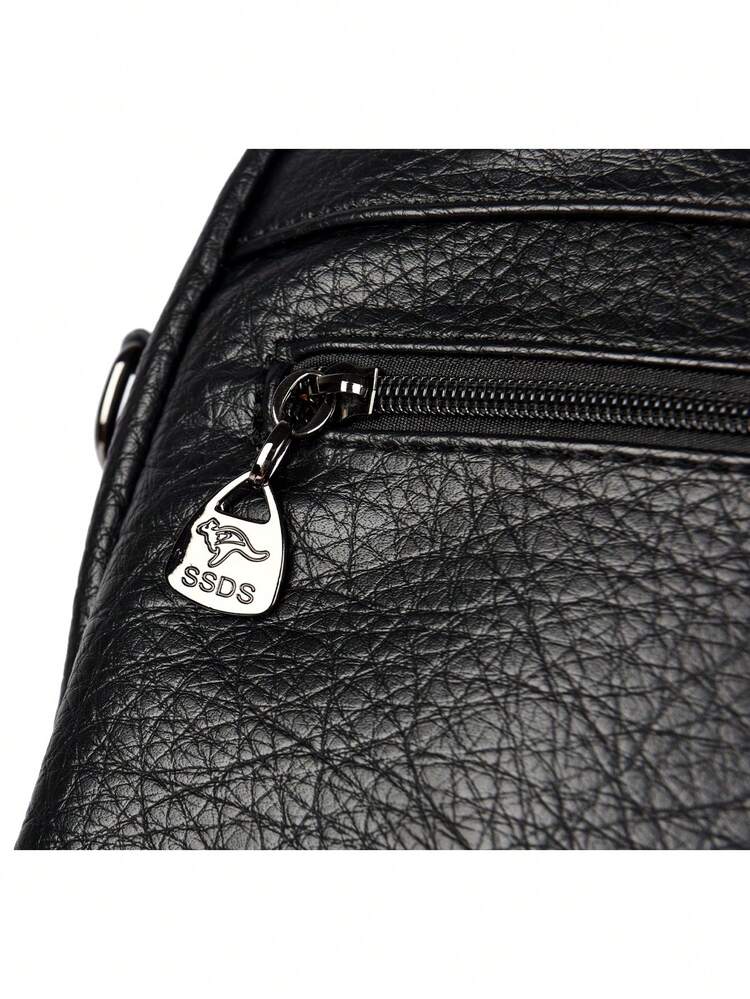 2026 女士休闲双肩包 设计师款高品质真皮女士单肩包 奢华书包 大容量背包 日常使用 - 黑色 - 查看 8