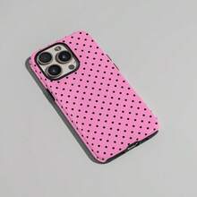 Funda de teléfono con lunares negros sobre base rosa, estilo lindo Y2K. Compatible con modelos 17, 16, 15, 14, 13, 12, 11 Pro Max Plus, versión internacional, no la versión nacional - Rosa Fucsia - Ver 4