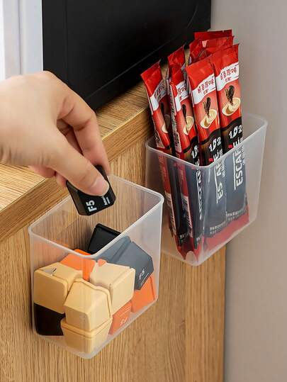 1-3pcs No Drill Wall Mounted Storage Boxes, Small Plastic Transparent Organizer Boxes, Suitable For Bathroom, Storage Room, Kitchen, Laundry Room, Utility Room, Inside Cabinet - Storage Supplies