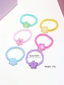 6 pièces Bracelet/Jonc/Accessoire de poignet avec pendentif fleur mignon et perles, convient pour les filles au quotidien, les festivals, les anniversaires et les fêtes - Multicolore - Voir 10