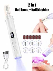 二合一电动指甲打磨机带美甲灯，多功能便携式美甲套装，指甲护理工具，速干指甲抛光机，电动指甲钻，180mAh - 彩色 - 查看 3
