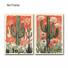 复古仙人掌花卉艺术版画两幅一套，复古西南风家居装饰，粉绿日落风景海报，西部自然装饰仙人掌插画波西米亚风艺术品，无框 - 花 - 查看 9