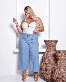 Calça Jeans Pantacourt Plus Size Feminino Tamanho Grande 46 Ao 54 - Lavagem clara - Visão 5