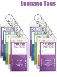 10pcs Cruise Luggage Tags, Cruise Luggage Tag Organizer, Transparent Cruise Luggage Tags, Suitable For All Cruise Lines, Travel Essential, Applicable To Travel Backpacks, Suitcases, Travel Gear, Back To School Fitness Supplies, Holiday Camping Essentials, Vacation Accessories Luggage Tags (19cm*9cm), Card Holder, Airplane University Luggage Suitcase Backpack Anti-Lost Waterproof Double-Sided Privacy Protection - 多色 2 - 查看 1