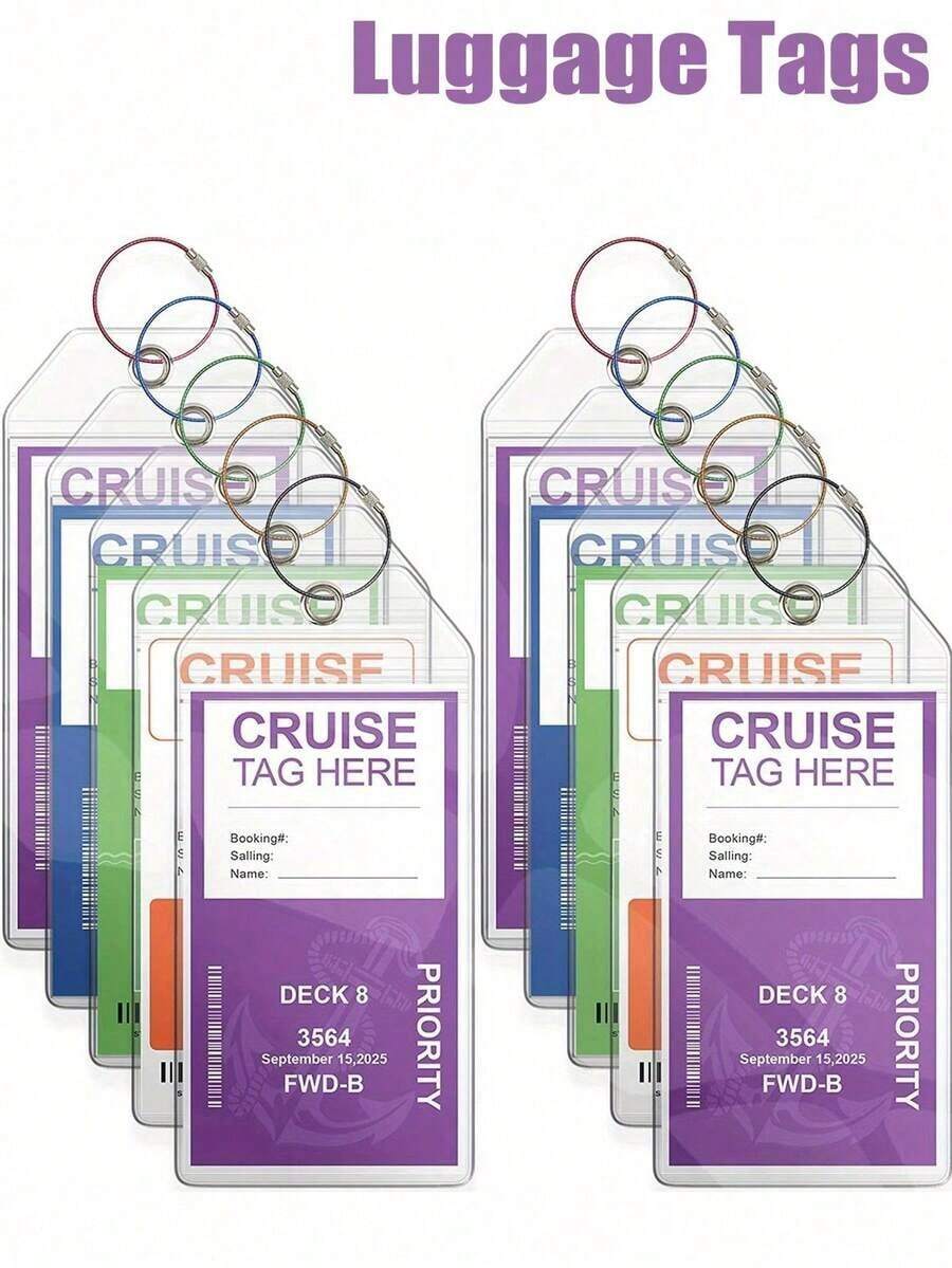 10pcs Cruise Luggage Tags, Cruise Luggage Tag Organizer, Transparent Cruise Luggage Tags, Suitable For All Cruise Lines, Travel Essential, Applicable To Travel Backpacks, Suitcases, Travel Gear, Back To School Fitness Supplies, Holiday Camping Essentials, Vacation Accessories Luggage Tags (19cm*9cm), Card Holder, Airplane University Luggage Suitcase Backpack Anti-Lost Waterproof Double-Sided Privacy Protection - 多色 2 - 查看 1