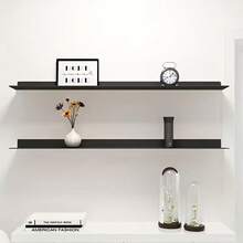 Modern Minimalist Floating Shelf - Wall-Mounted Bookcase & Display Shelf With Heavy-Duty Iron, Black/White Suitable For Home Office, Living Room, Books, Plants - Space-Saving Shelving Unit, Floating Shelves - C - View 3